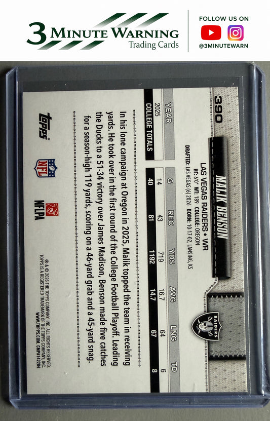 2026 Topps Flagship #390 Malik Benson Rainbow Foil