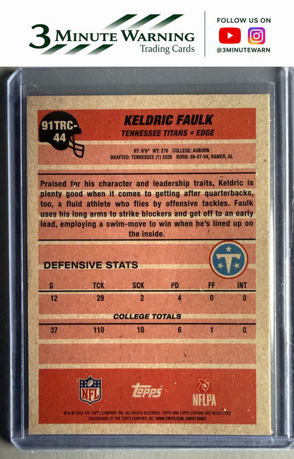 2026 Topps Flagship #91TRC-44 Keldric Faulk 1991 Topps Football Rookies Chrome