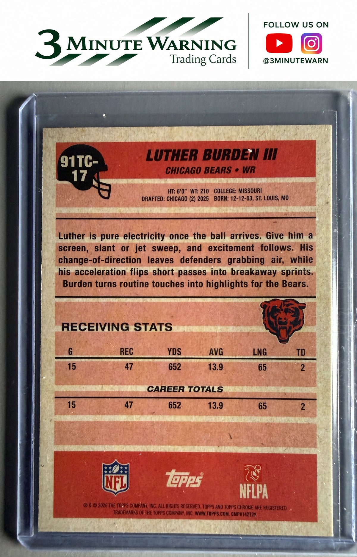 2026 Topps Flagship #91TC-17 Luther Burden III 1991 Topps Football Chrome