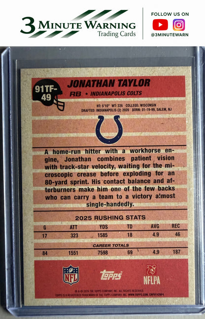 2026 Topps Flagship #91TF-49 Jonathan Taylor 1991 Topps Football Crackle