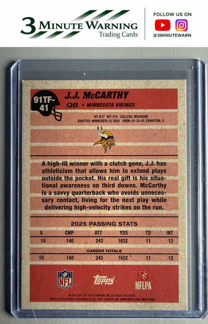 2026 Topps Flagship #91TF-41 J.J. McCarthy 1991 Topps Football