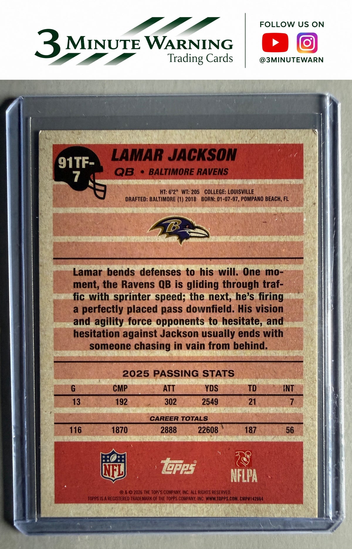 2026 Topps Flagship #91TF-7 Lamar Jackson 1991 Topps Football