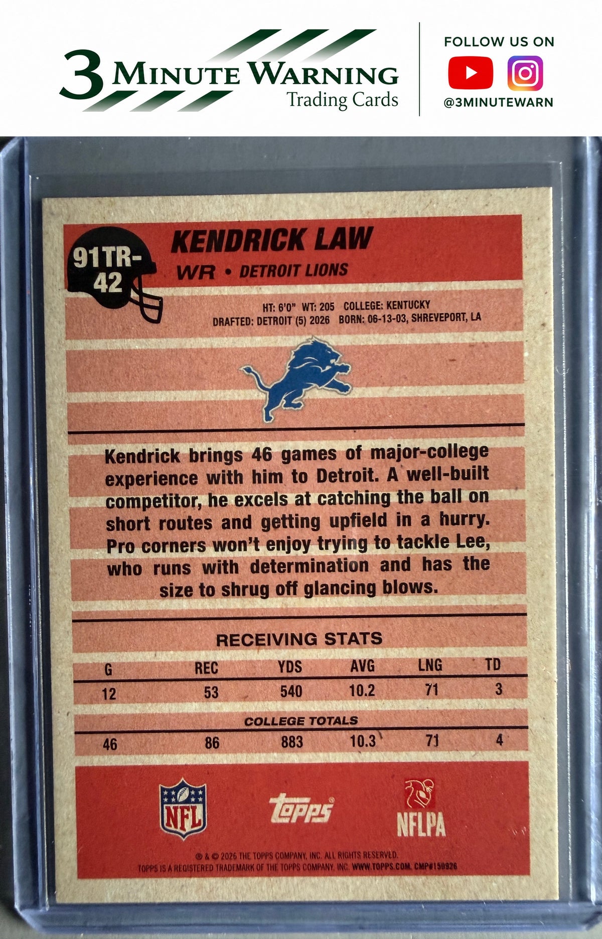 2026 Topps Flagship #91TR-42 Kendrick Law 1991 Topps Football Rookies