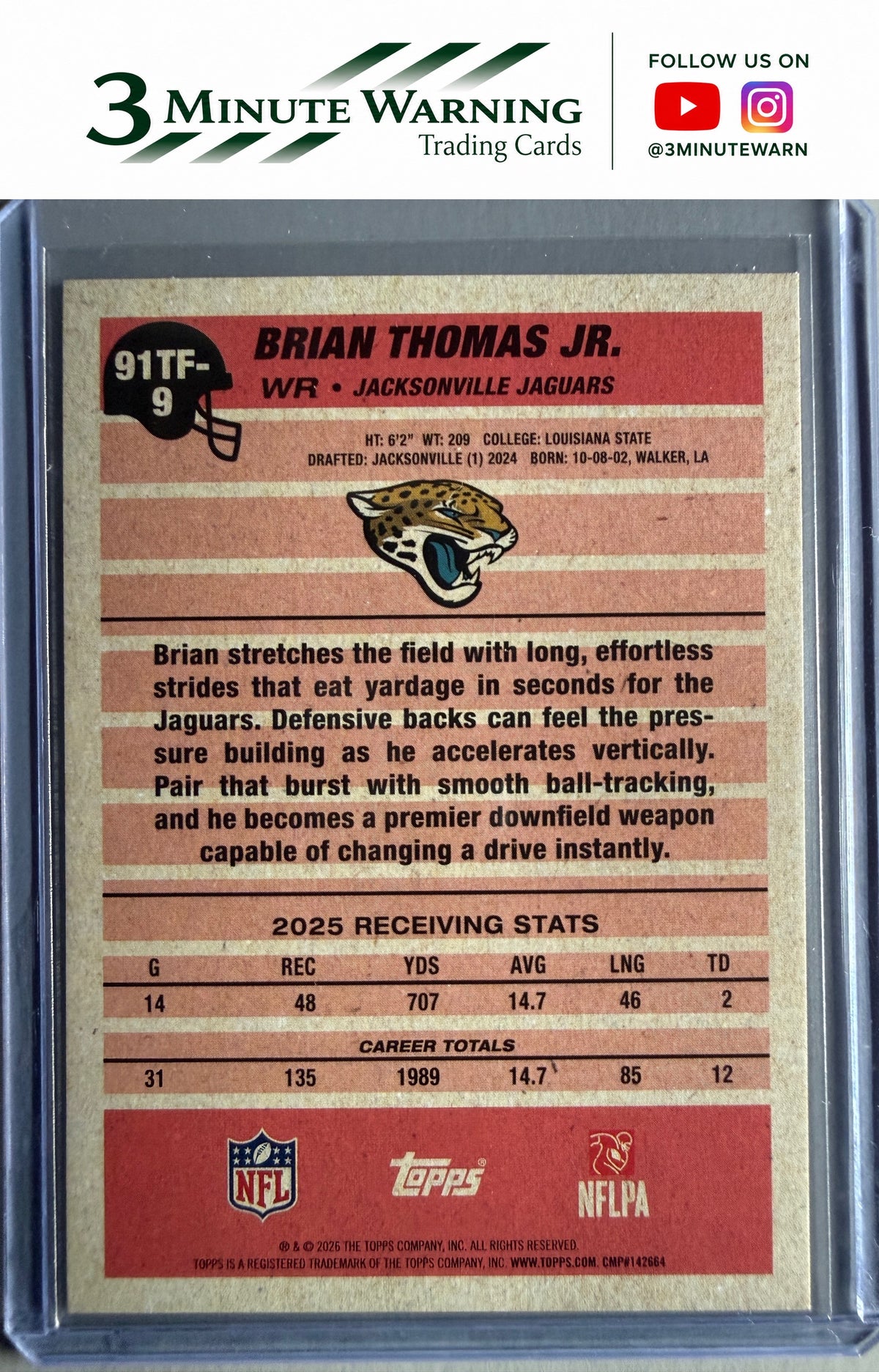 2026 Topps Flagship #91TF-9 Brian Thomas Jr. 1991 Topps Football Crackle