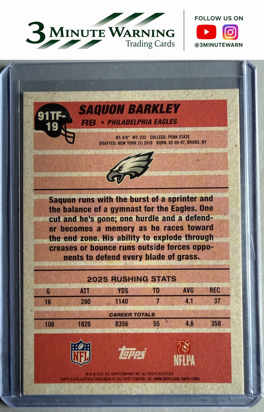 2026 Topps Flagship #91TF-19 Saquon Barkley 1991 Topps Football