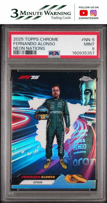 2025 Topps Chrome Formula 1 Neon Nations #NN-5 Fernando Alonso PSA 9