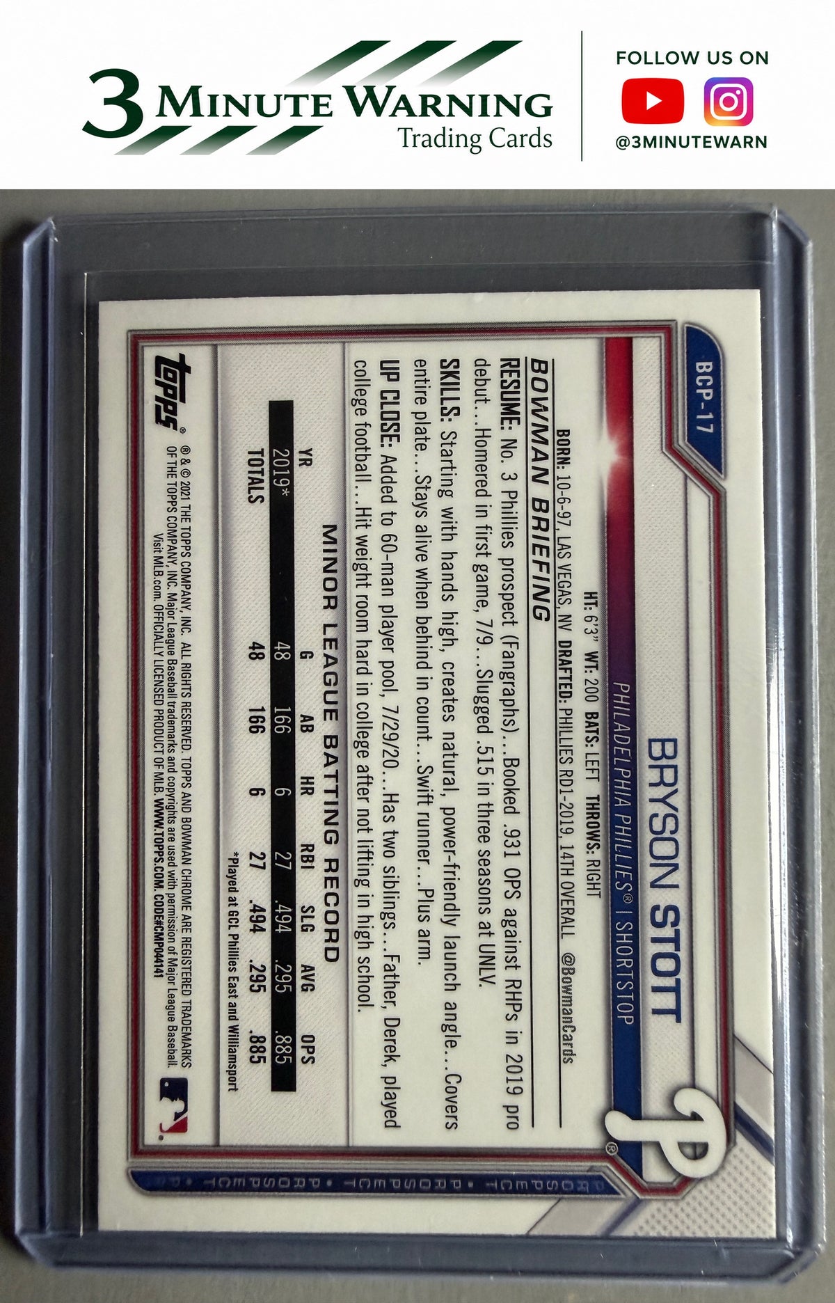 2021 Bowman #BCP-17 Bryson Stott Chrome Prospects