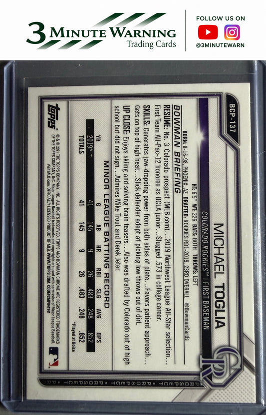 2021 Bowman #BCP-137 Michael Toglia Chrome Prospects