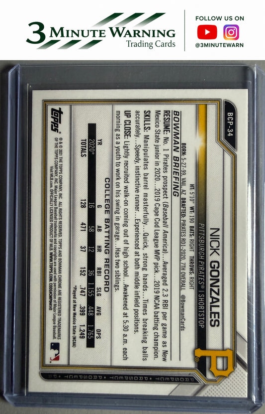 2021 Bowman #BCP-34 Nick Gonzales Chrome Prospects