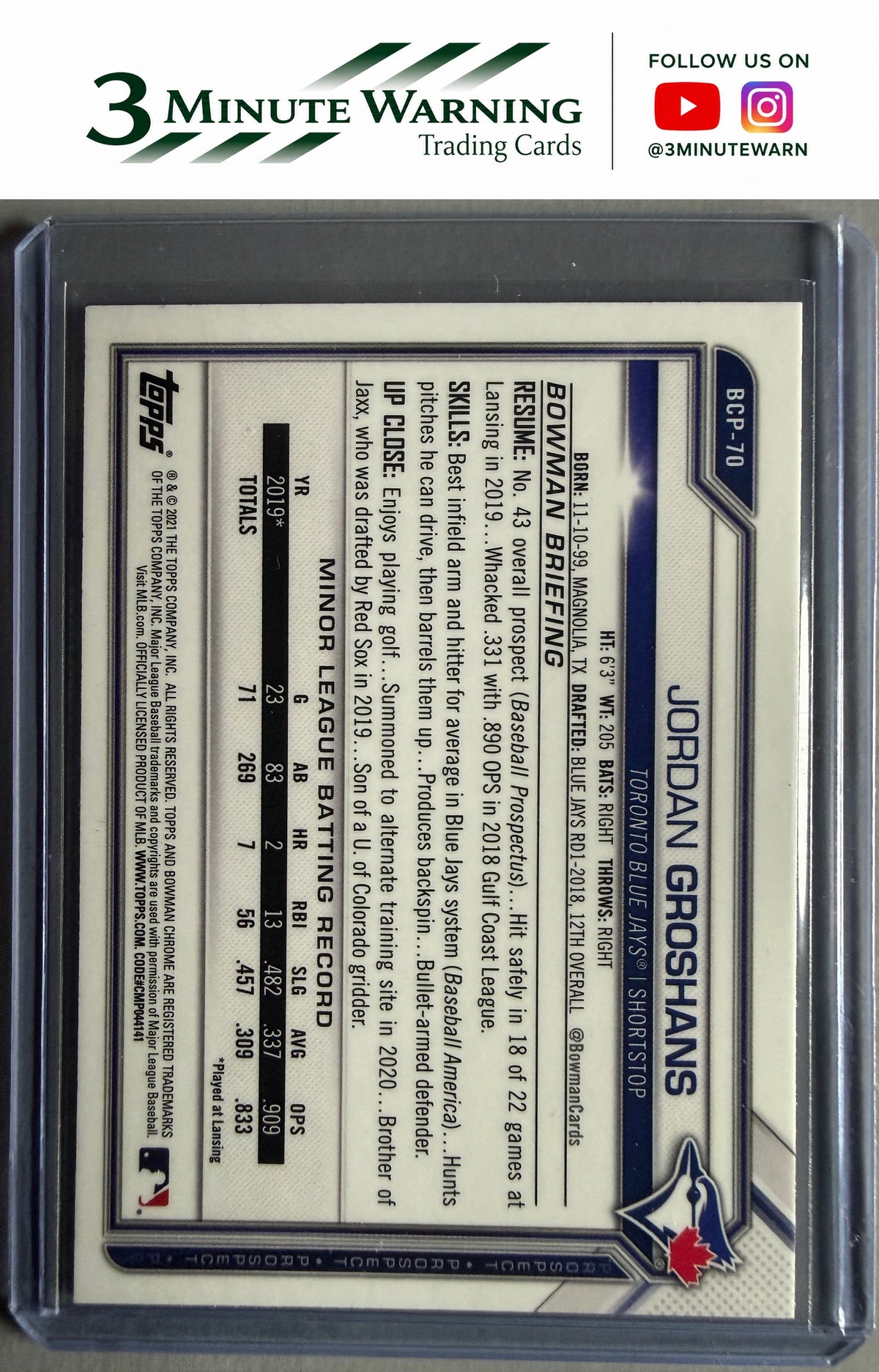 2021 Bowman #BCP-70 Jordan Groshans Chrome Prospects