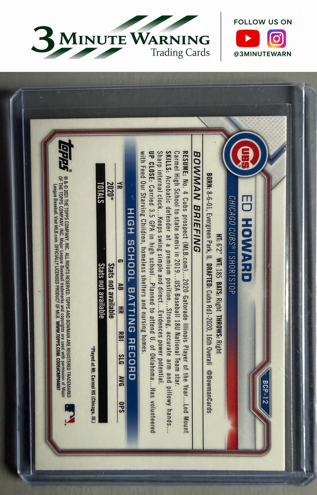 2021 Bowman #BCP-12 Ed Howard Chrome Prospects Mojo Refractor