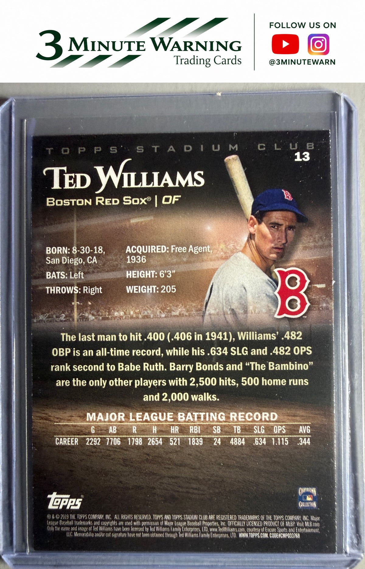 2019 Stadium Club #13 Ted Williams