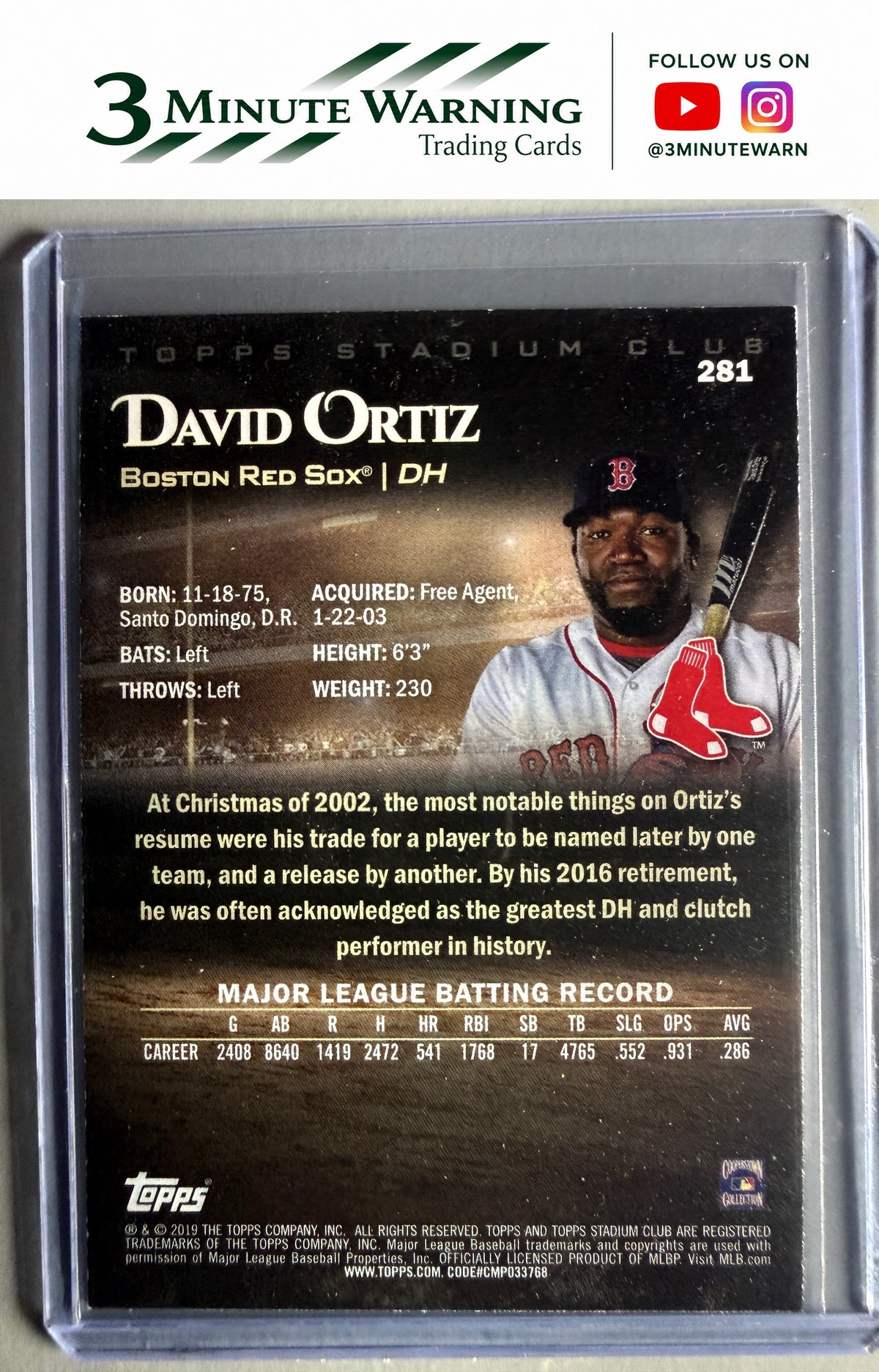 2019 Stadium Club #281 David Ortiz