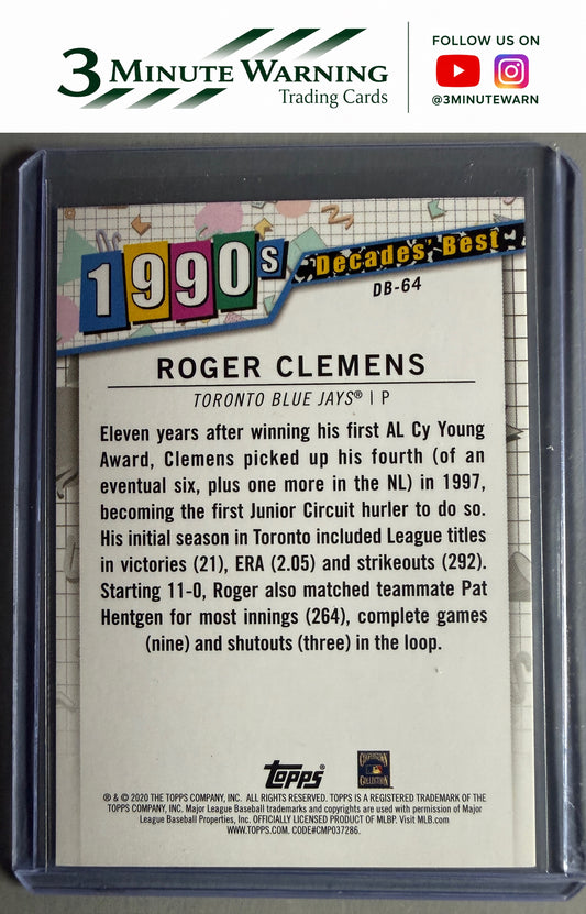 2020 Topps #DB-64 Roger Clemens Decades' Best (Series One)