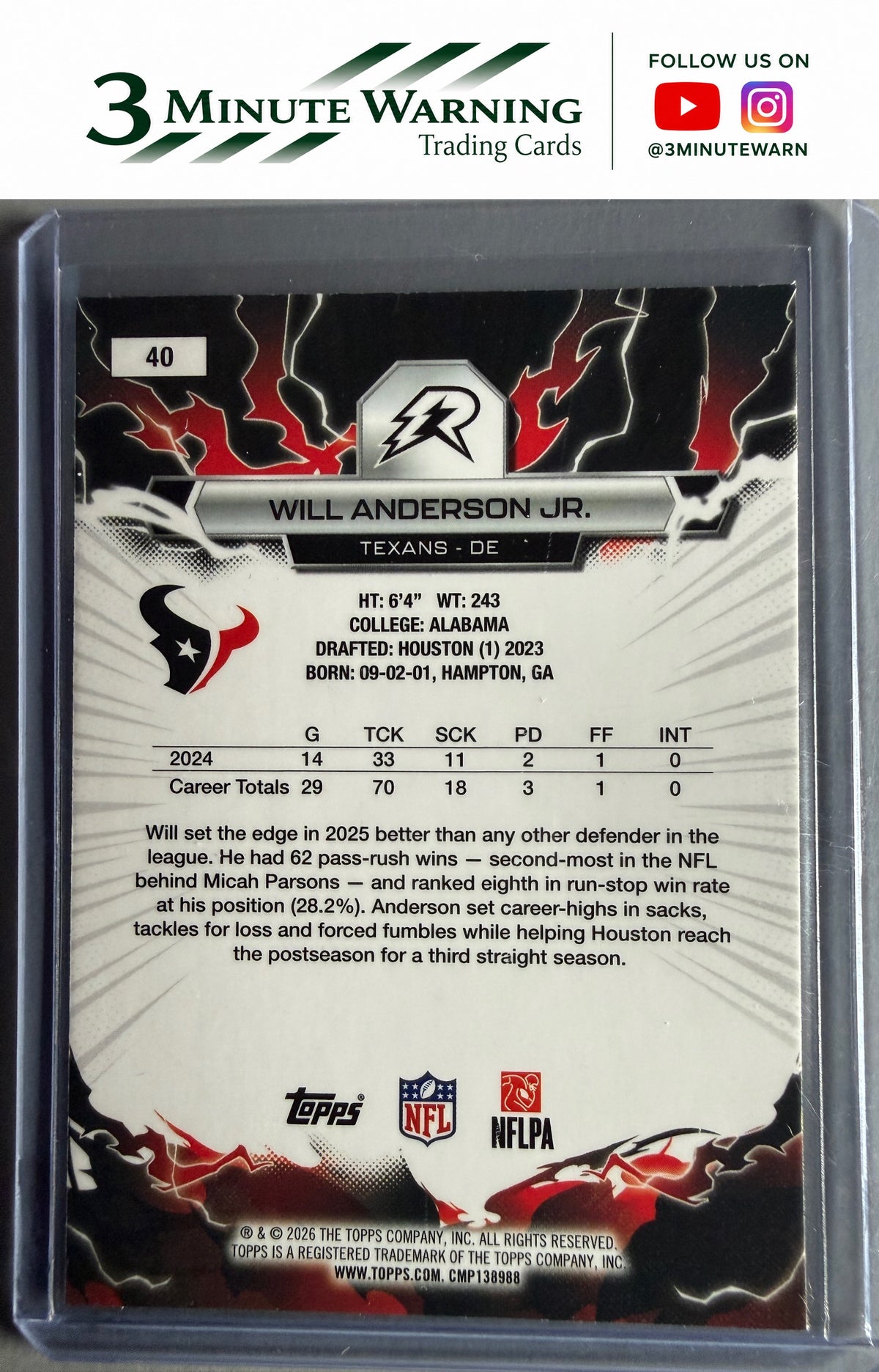 2025 Topps Resurgence #40 Will Anderson Jr.