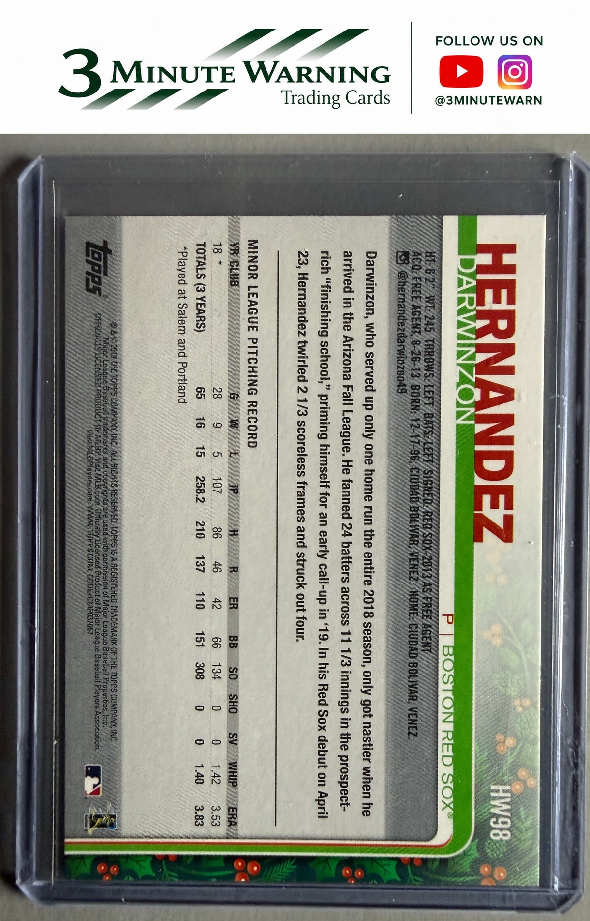 2019 Topps Holiday #HW98 Darwinzon Hernandez
