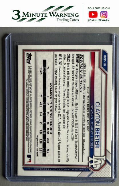 2021 Bowman #BCP-16 Clayton Beeter Chrome Prospects