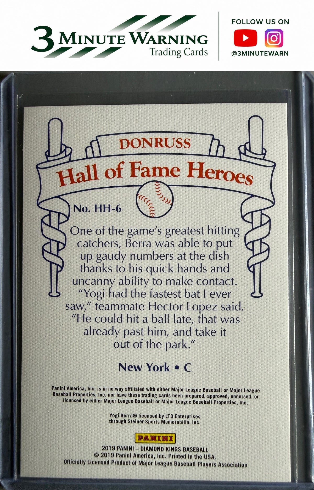 2019 Panini Diamond Kings #HH-6 Yogi Berra Hall of Fame Heroes