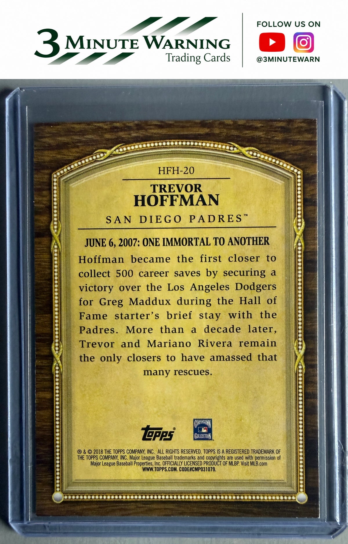 2018 Topps Update #HFH-20 Trevor Hoffman Hall of Famer Highlights Blue