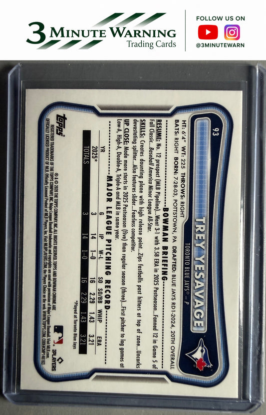 2026 Bowman Chrome #93 Trey Yesavage Mojo Refractor