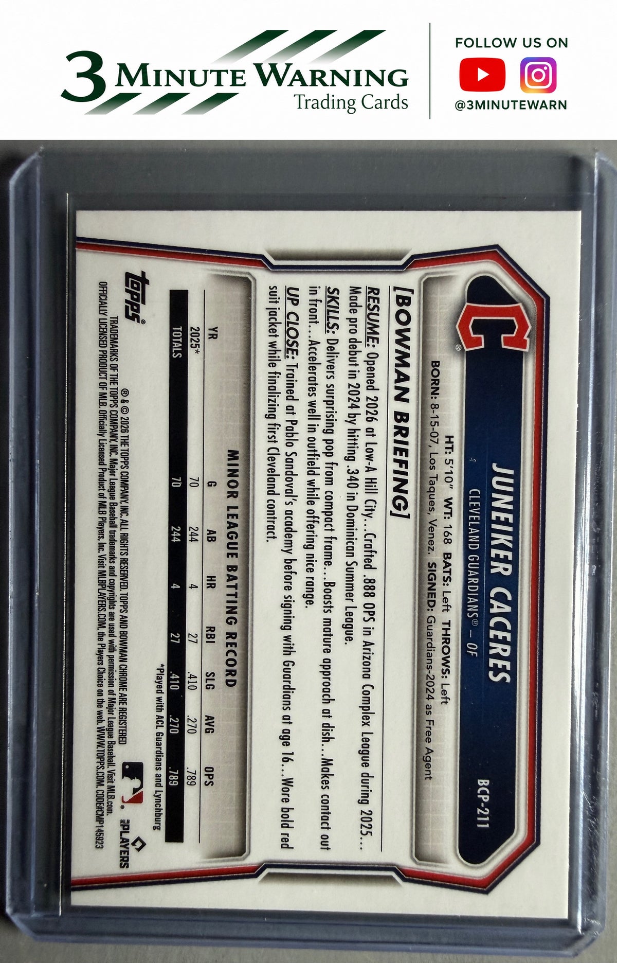 2026 Bowman Chrome #BCP-211 Juneiker Caceres Prospects