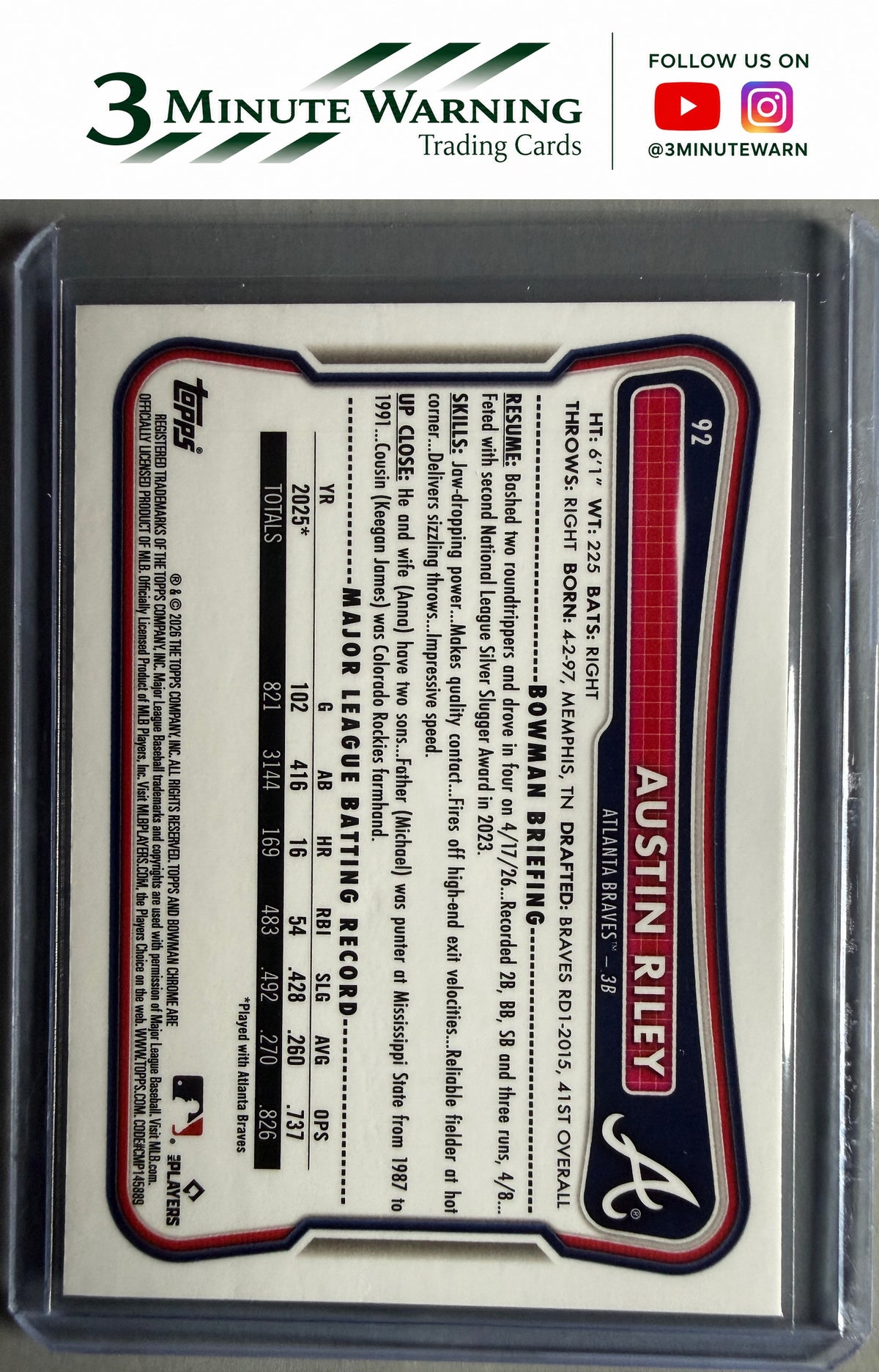 2026 Bowman Chrome #92 Austin Riley