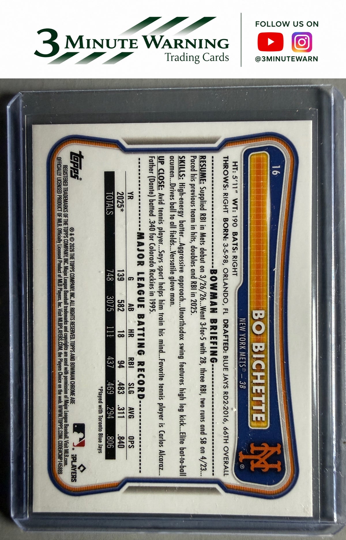 2026 Bowman Chrome #16 Bo Bichette