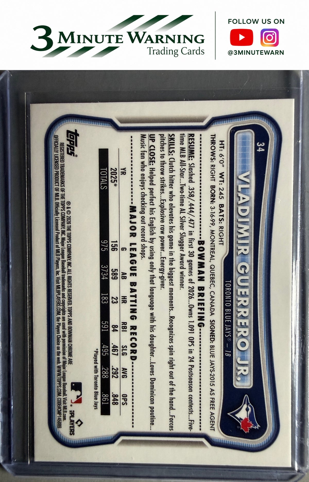 2026 Bowman Chrome #34 Vladimir Guerrero Jr.