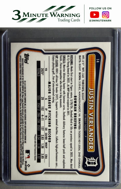 2026 Bowman Chrome #14 Justin Verlander