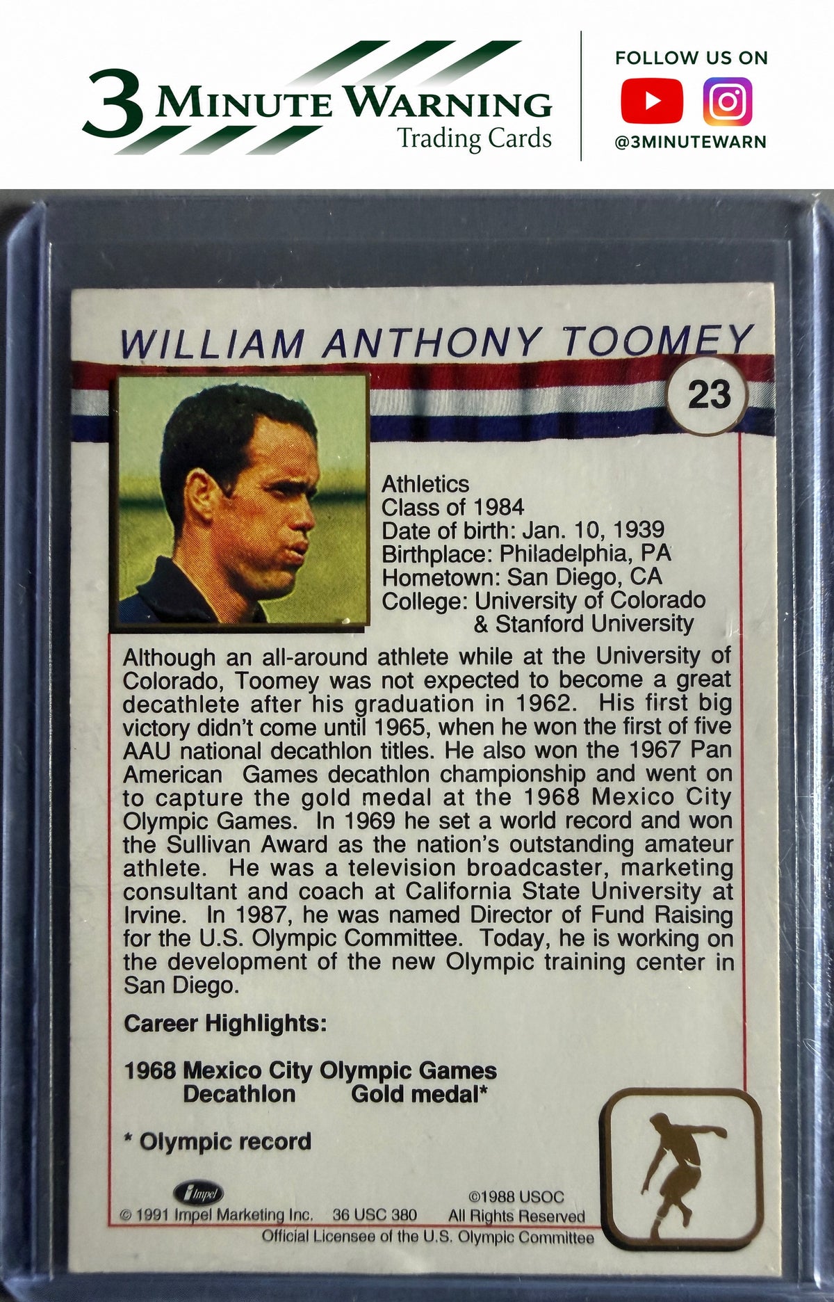 1991 Impel U.S. Olympic Hall of Fame #23 Bill Toomey