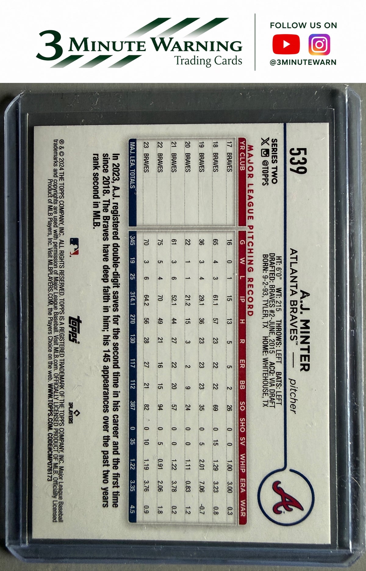 2024 Topps #539 A.J. Minter Royal Blue