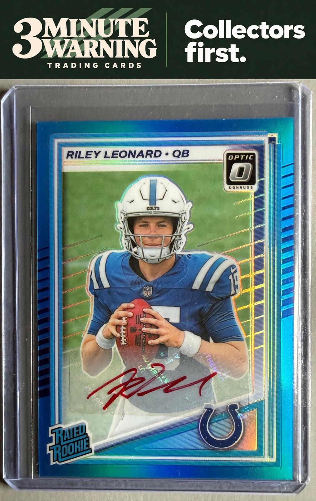 2025 Donruss Optic #255 Riley Leonard RPS Autographs Neon Blue #/299
