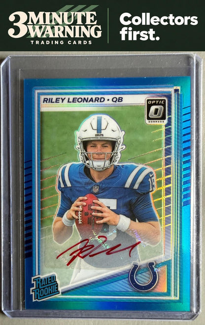 2025 Donruss Optic #255 Riley Leonard RPS Autographs Neon Blue #/299