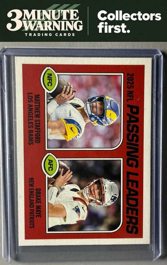 2026 Topps Heritage #201 2025 Passing Leaders (Matthew Stafford / Drake Maye)