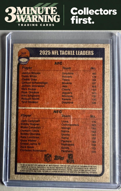 2026 Topps Heritage #207 2025 Tackle Leaders (Jack Campbell / Jordyn Brooks)