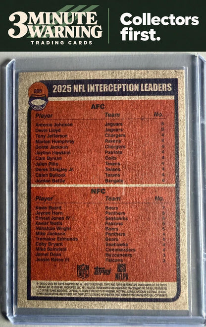 2026 Topps Heritage #205 2025 Interception Leaders (Johnson /  Byard)
