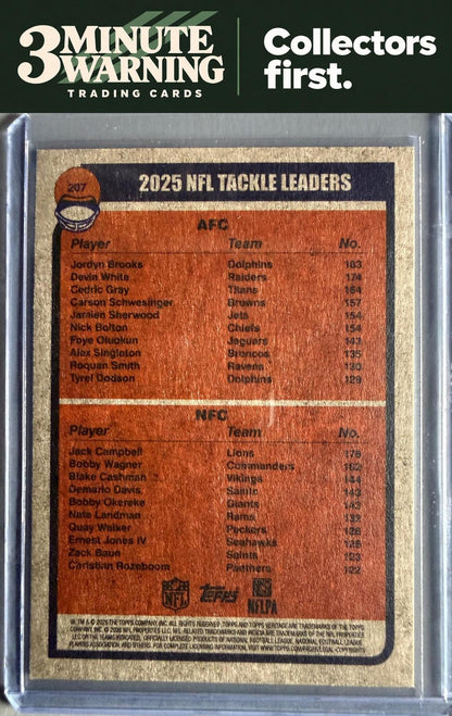 2026 Topps Heritage #207 2025 Tackle Leaders (Jack Campbell / Jordyn Brooks)