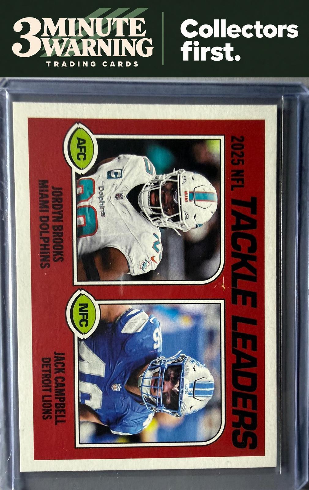 2026 Topps Heritage #207 2025 Tackle Leaders (Jack Campbell / Jordyn Brooks)