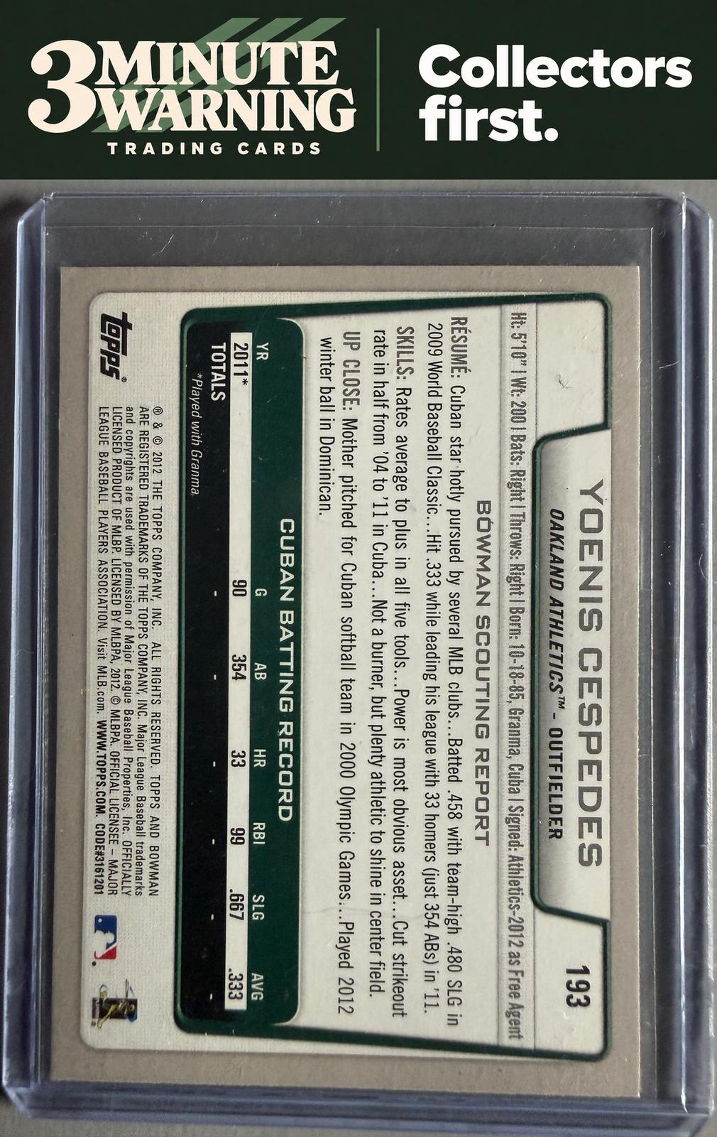 2012 Bowman #193 Yoenis Cespedes