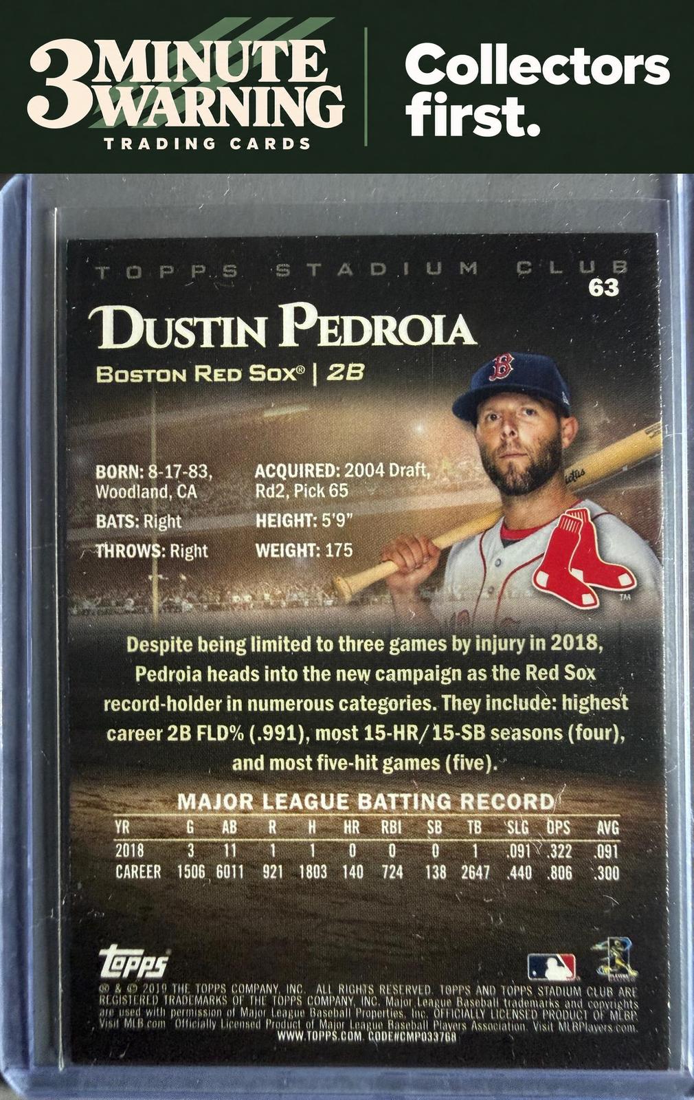 2019 Stadium Club #63 Dustin Pedroia