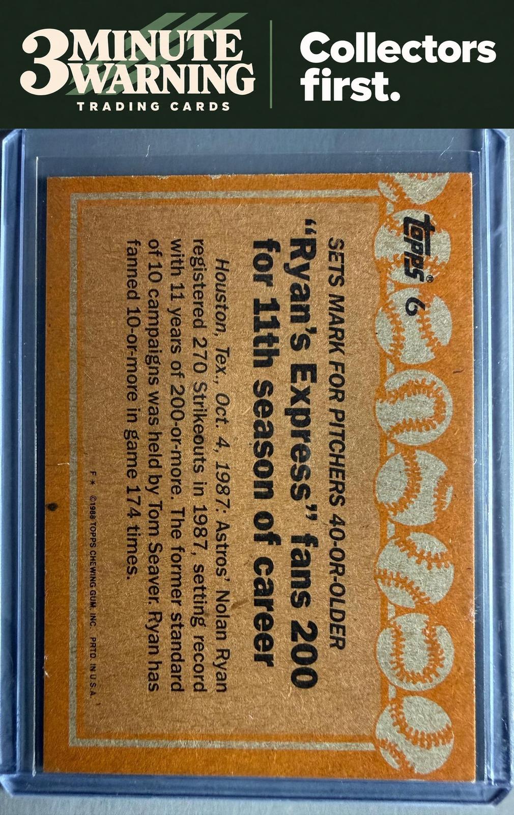 1988 Topps #6 Nolan Ryan