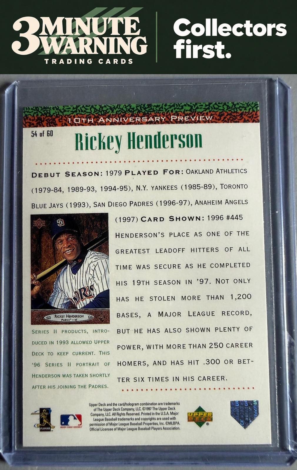 1998 Upper Deck #54 Rickey Henderson 10th Anniversary Preview