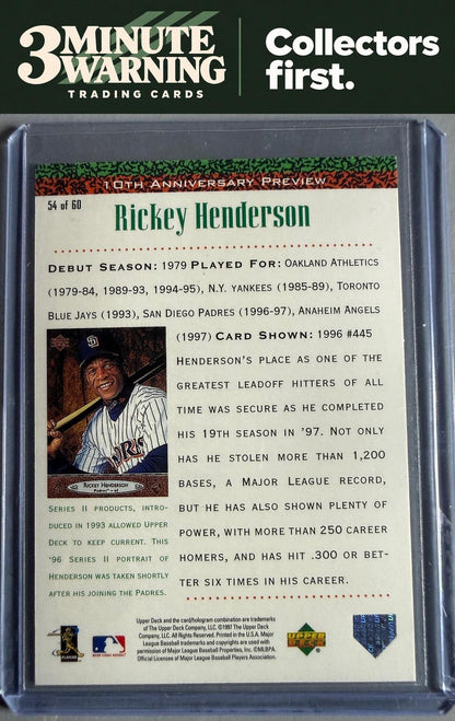1998 Upper Deck #54 Rickey Henderson 10th Anniversary Preview