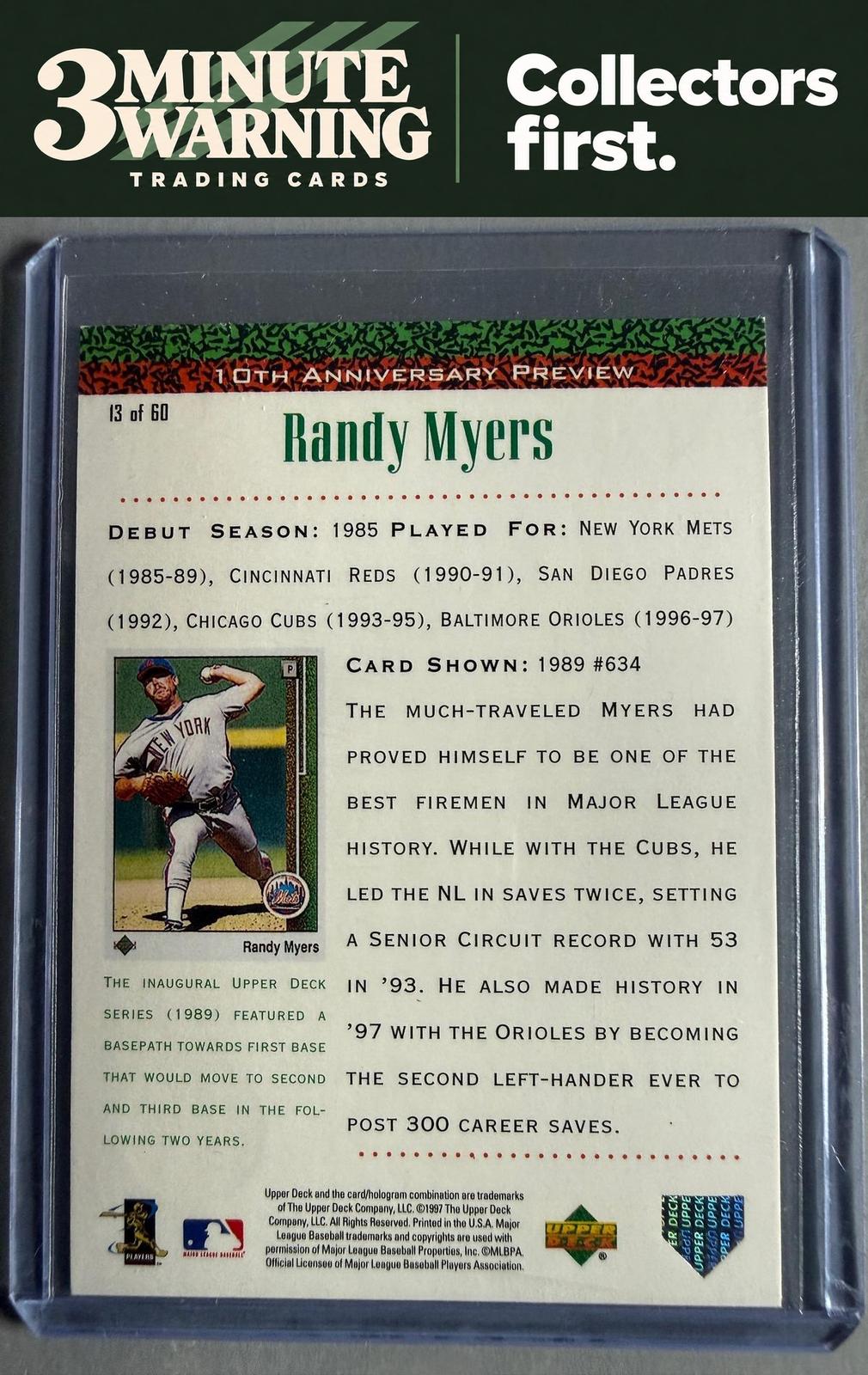 1998 Upper Deck #13 Randy Myers 10th Anniversary Preview
