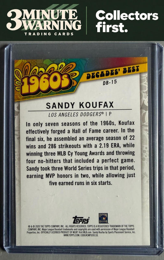 2020 Topps #DB-15 Sandy Koufax Decades' Best (Series Two)
